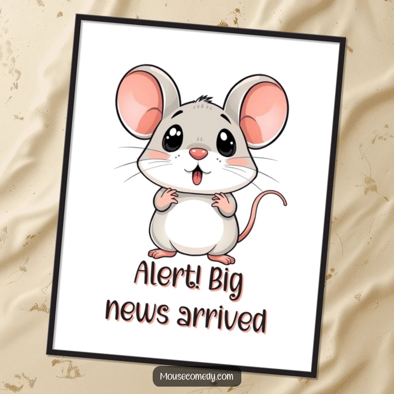 Funny Free Printable Wall Art: A mouse with comically surprised expression, ears straight up, ready to adorn any room humorously.