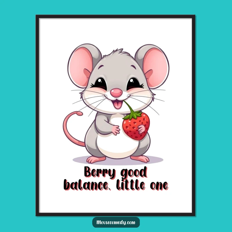Funny Free Printable Wall Art: Mouse Berry Balance, Whimsical Art