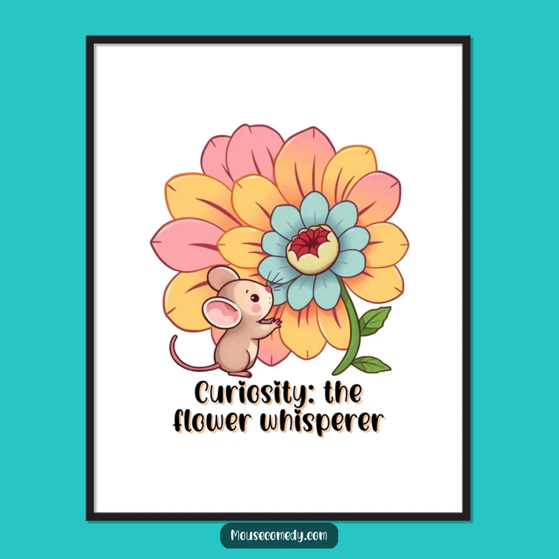 Free Printable Wall Art: Curious Kawaii Mouse & Giant Flower