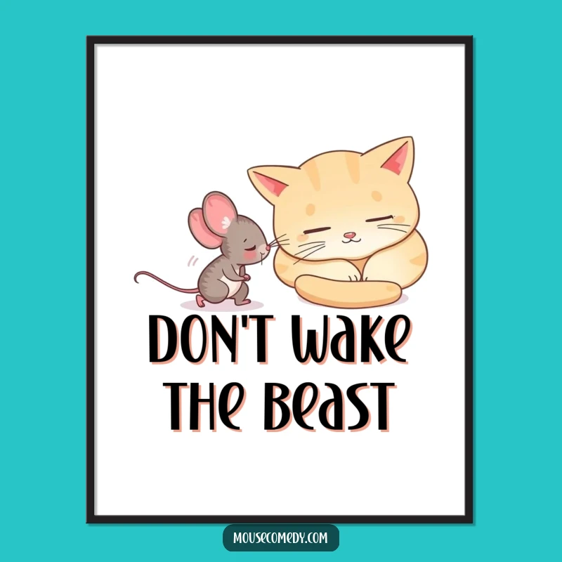 Funny Free Printable Wall Art: Mouse vs Cat, Whimsical Downloadable Art
