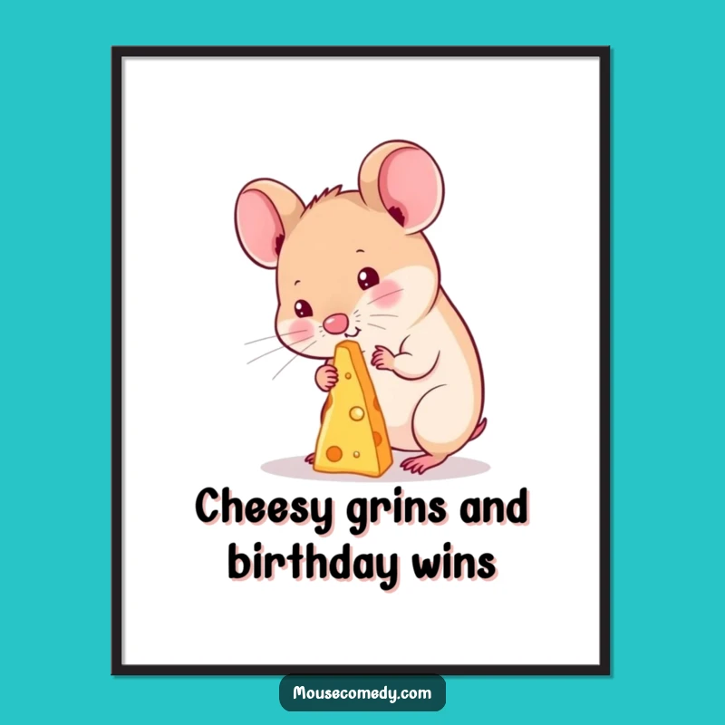 Free Printable Wall Art: Funny Kawaii Mouse Balancing Cheese - Downloadable Decor