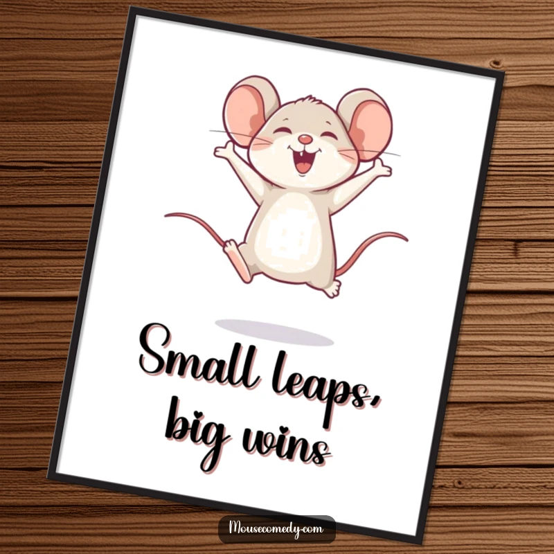 Funny Free Printable Wall Art: A happy mouse performs a joyful little leap, a cheerful downloadable art piece.