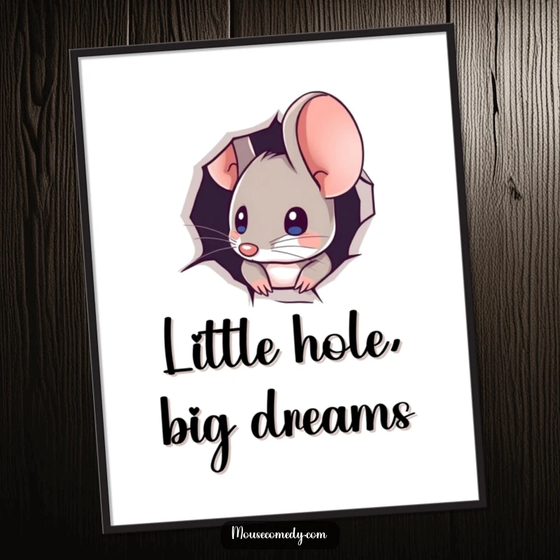 Funny Free Printable Wall Art: A cute mouse peeking out from a minuscule hole, adding a touch of playful mystery.