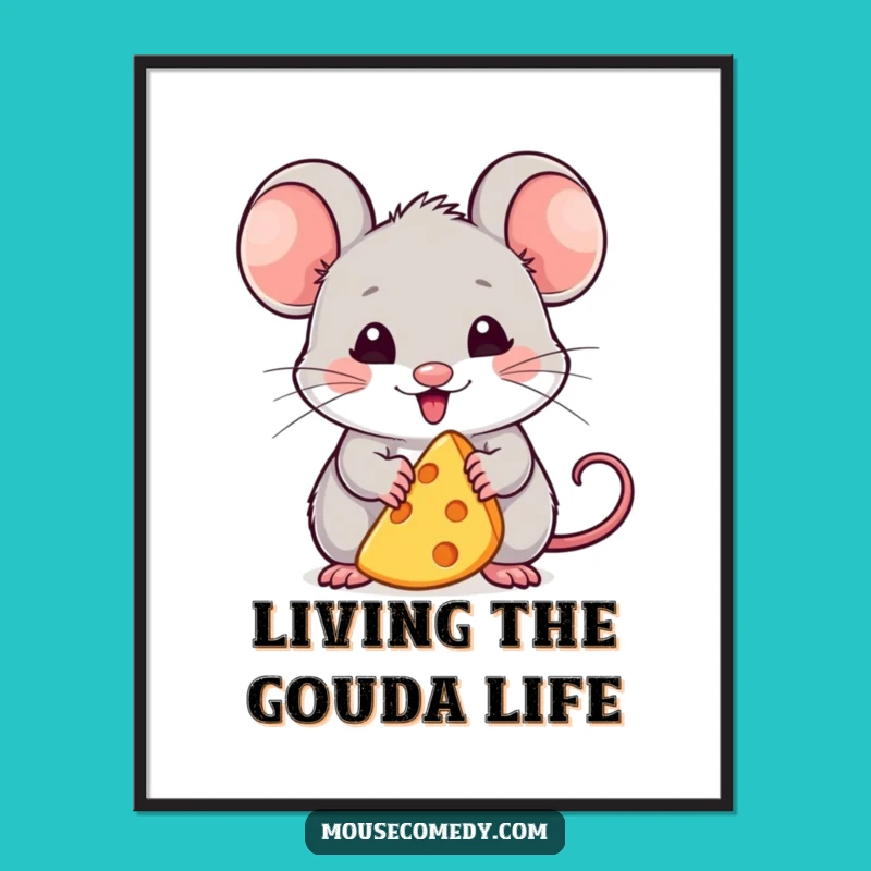Free Printable Wall Art: Happy Kawaii Mouse with Cheese Vibes!