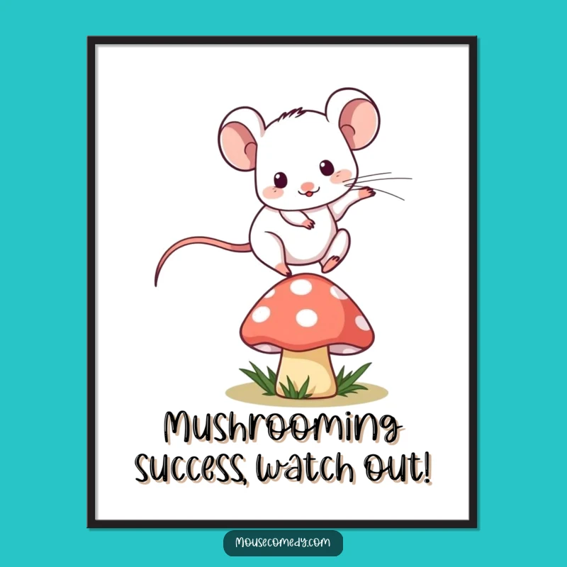 Free Printable Kawaii Mouse Wall Art - Playful Mushroom Jump Decor