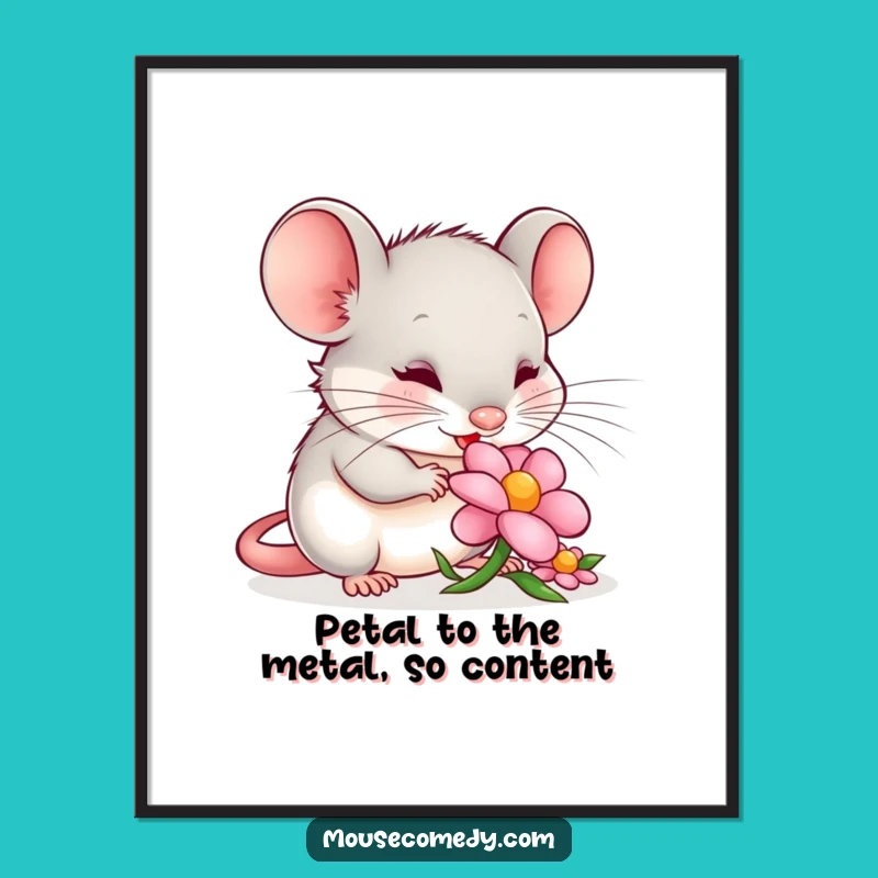 Content Mouse Nibbling Flower Free Printable Wall Art - Funny Downloadable Decor Gift
