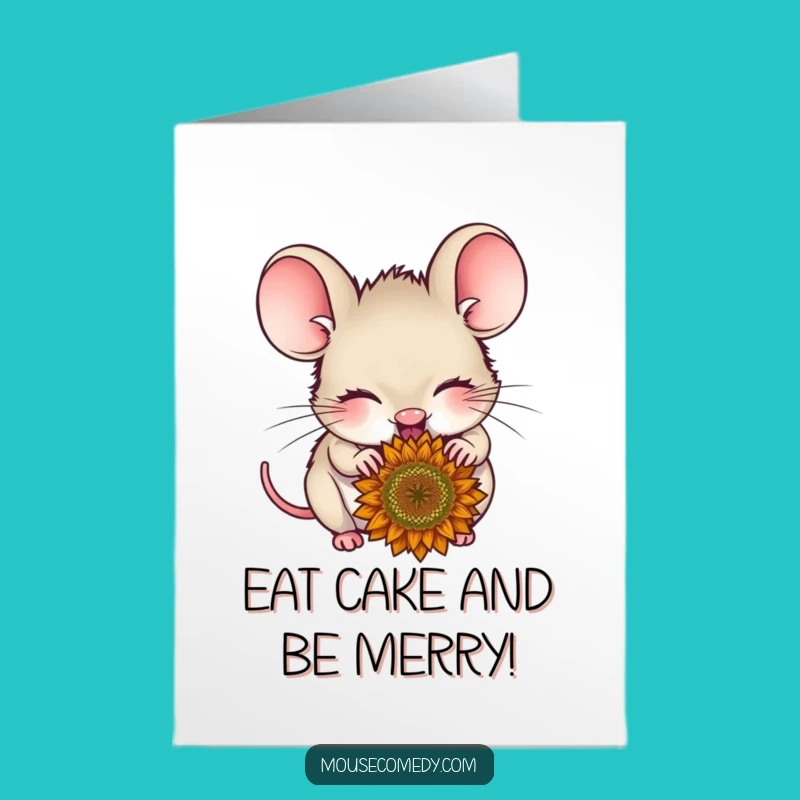 Free Printable Birthday Card: Delighted Mouse Nibbling Funny Downloadable Gift