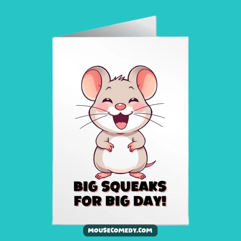 Free Printable Birthday Card: Joyful Mouse Stretching Funny Downloadable Gift