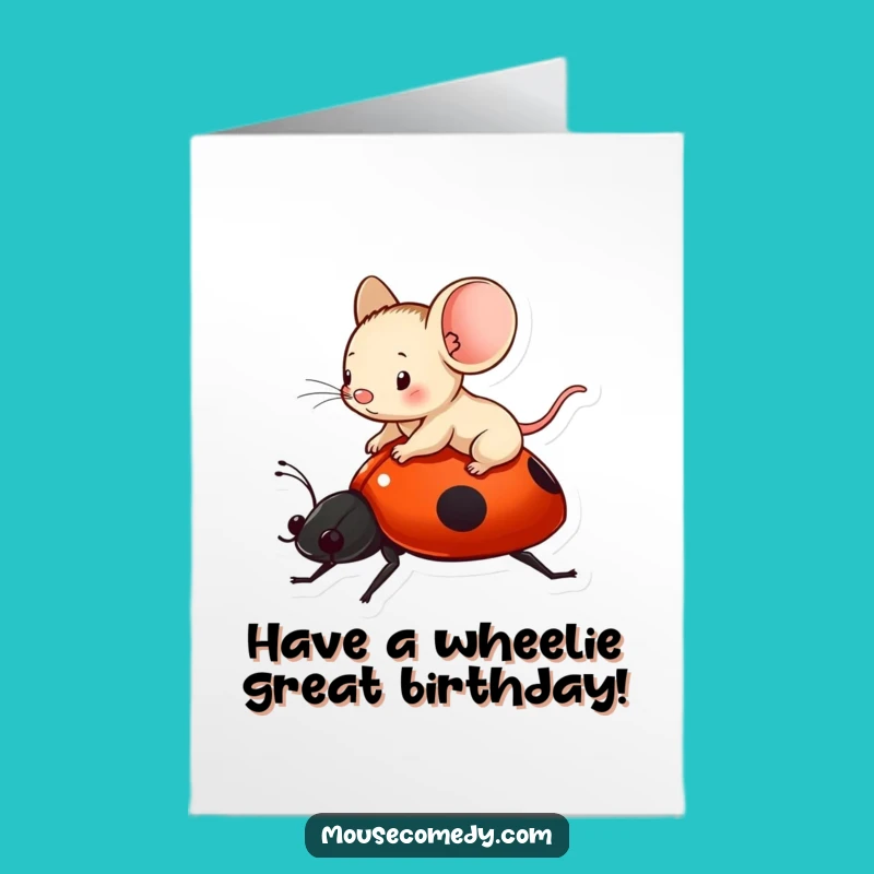 Free Printable Birthday Card: Mouse on Ladybug, Sweet & Funny Download