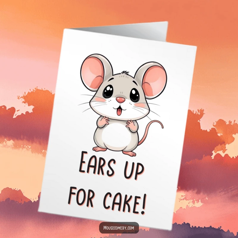 Funny Free Printable Birthday Card: Surprised mouse with ears straight up, wide eyes, shocked expression, perfect for a humorous gift.