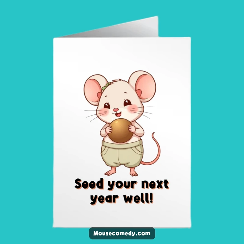 Free Printable Funny Birthday Card: Chubby Mouse & Seed, Hilarious Downloadable Gift