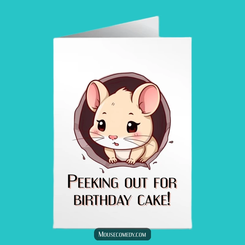 Free Printable Birthday Card: Curious Mouse Peeking, Funny Downloadable Gift for Surprise