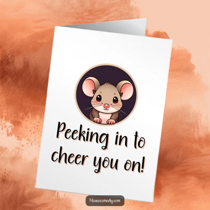 Funny Free Printable Congratulations Card: A curious mouse is peeking from a round hole, celebrating a major achievement.