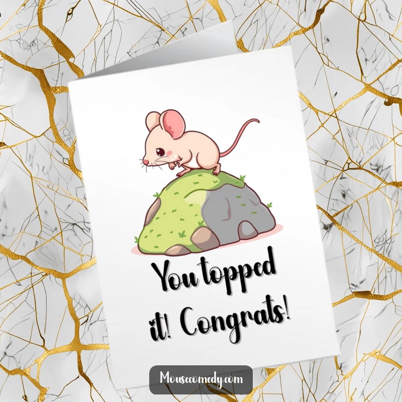 Funny Free Printable Congratulations Card: Resolute kawaii mouse powering up a small hill.