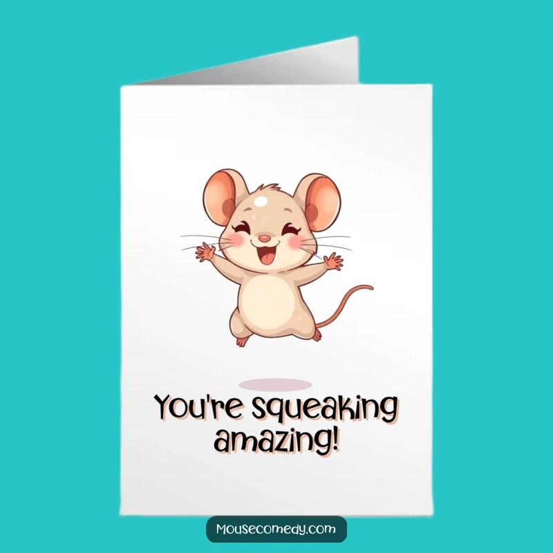 Free Printable Congrats Card: Energetic Mouse Leap, Funny Achievement Gift