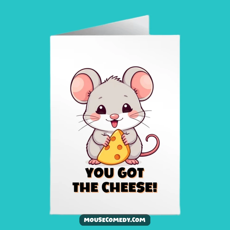 Free Printable Congrats Card: Kawaii Mouse Cheesy Victory!
