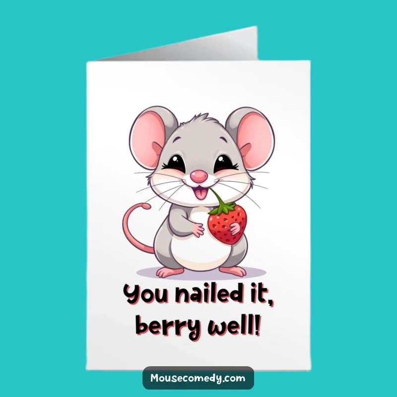 Free Printable Congrats Card: Mouse's Berry Skill, Cheerful Download