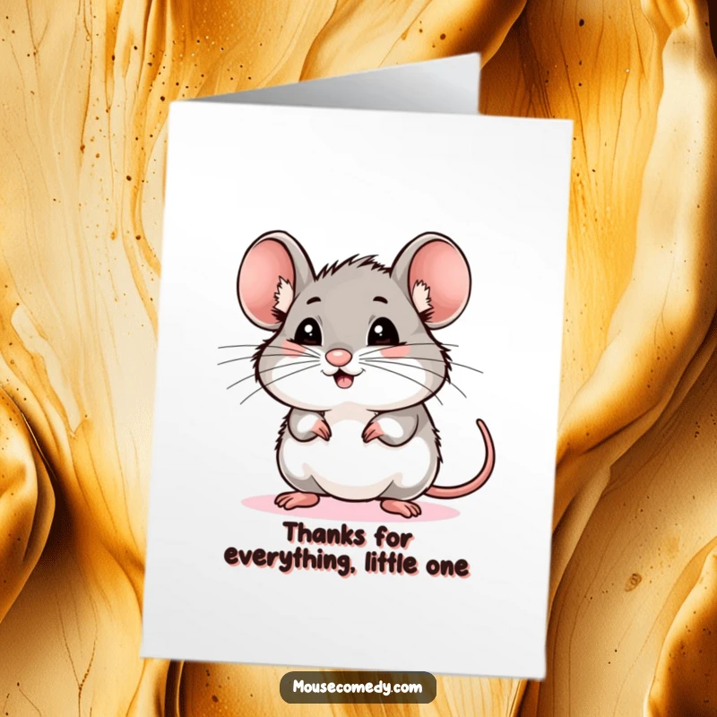 Funny free printable thank you card with a curious mouse sniffing the air, expressing gratitude with humor.