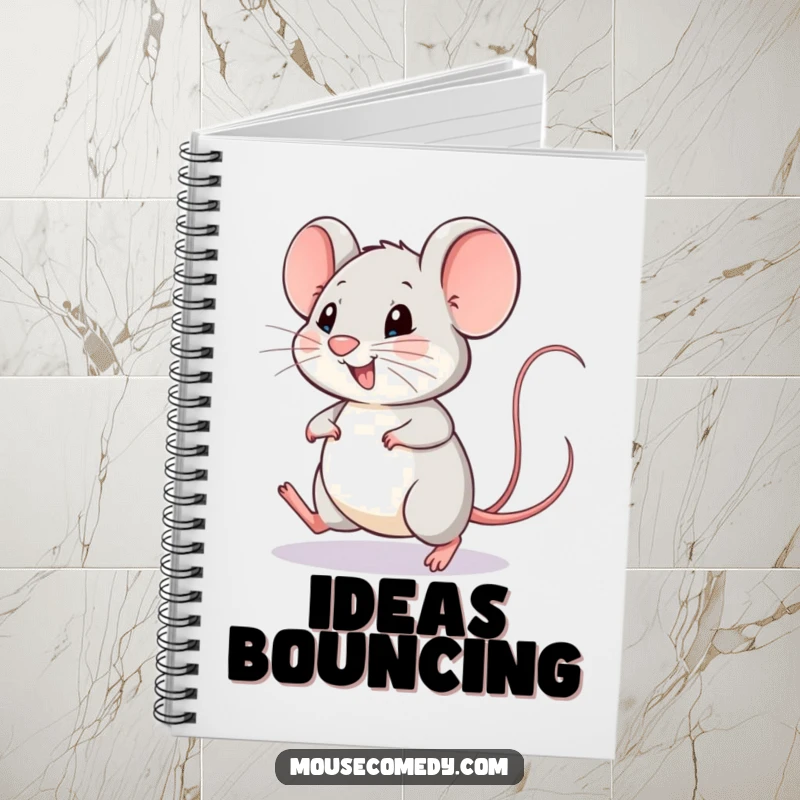 Funny mouse notebook with a happy mouse doing a little hop, its tail wagging with infectious joy.