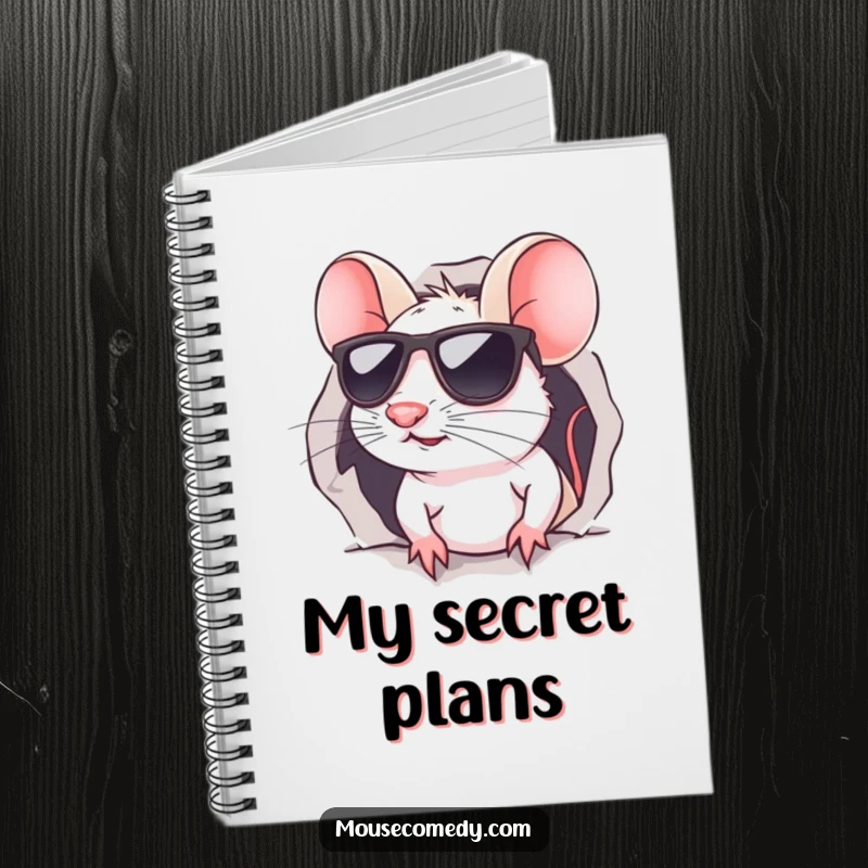 Funny kawaii mouse notebook, featuring a stylish mouse with sunglasses, peeking from a tiny hole, ready to jot down secrets.