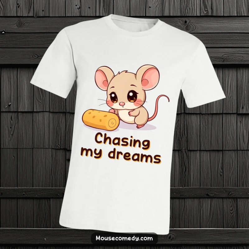 Funny Mouse T-Shirt: This tee features a cute mouse with comically wide eyes, desperately chasing after a small, rolling crumb.