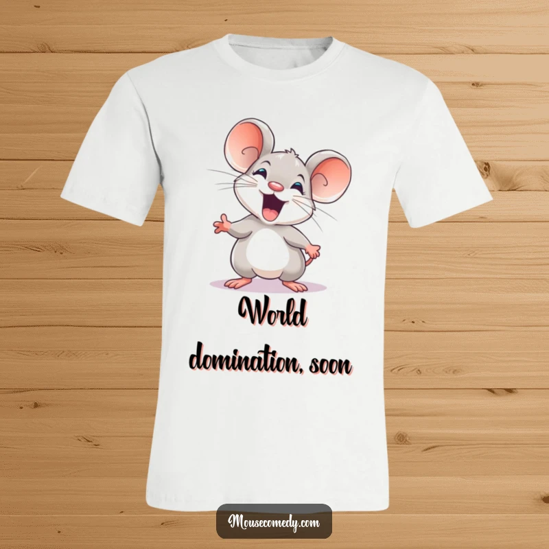 Funny t-shirt featuring a cheerful, wide-eyed mouse ready to embark on an exciting journey, full of anticipation.