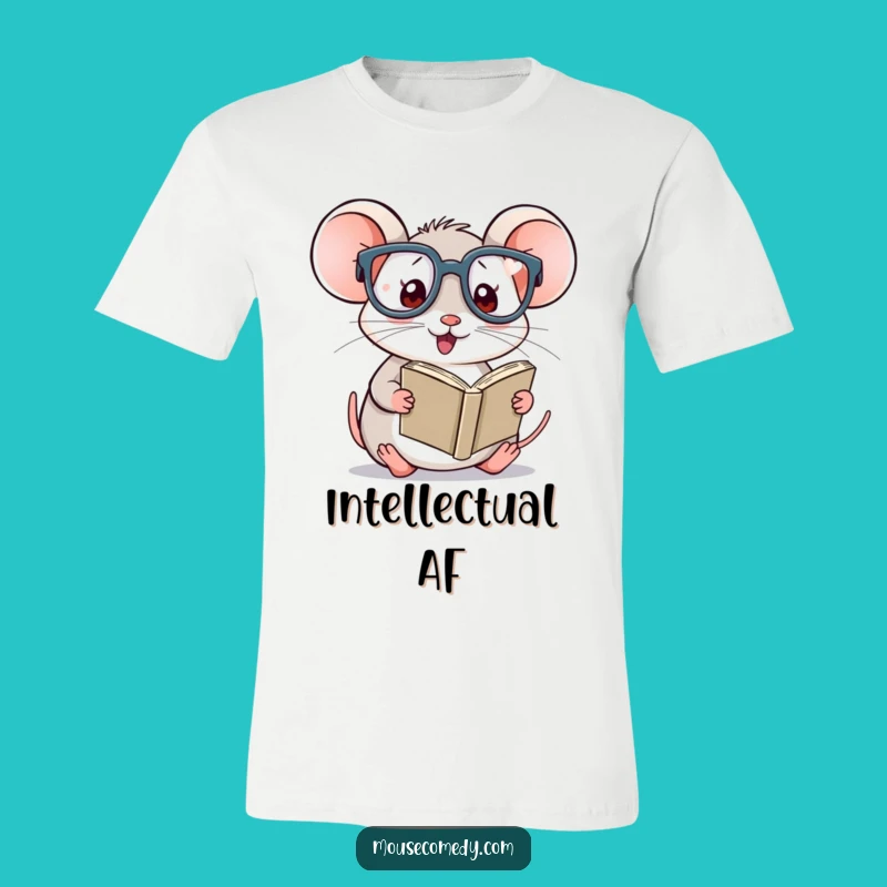 Funny Kawaii Mouse Reading T-Shirt - Hilarious Glasses-Wearing Book Lover Apparel