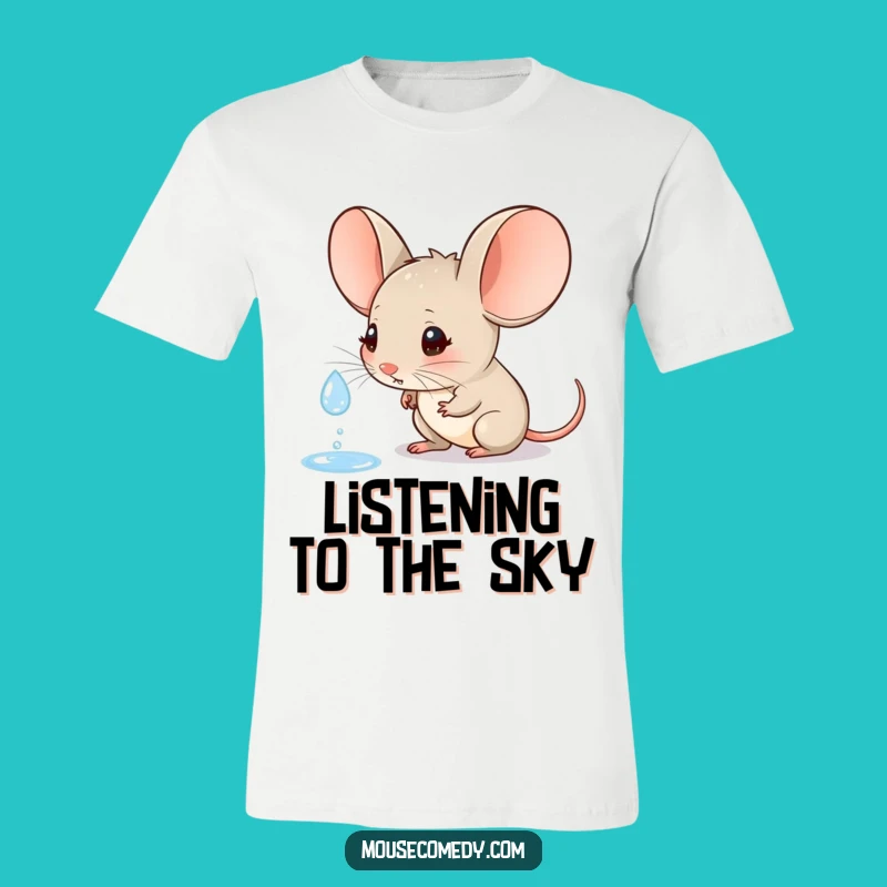 Funny Big Ears Mouse Tee - Curious Raindrop Watching Shirt Gift