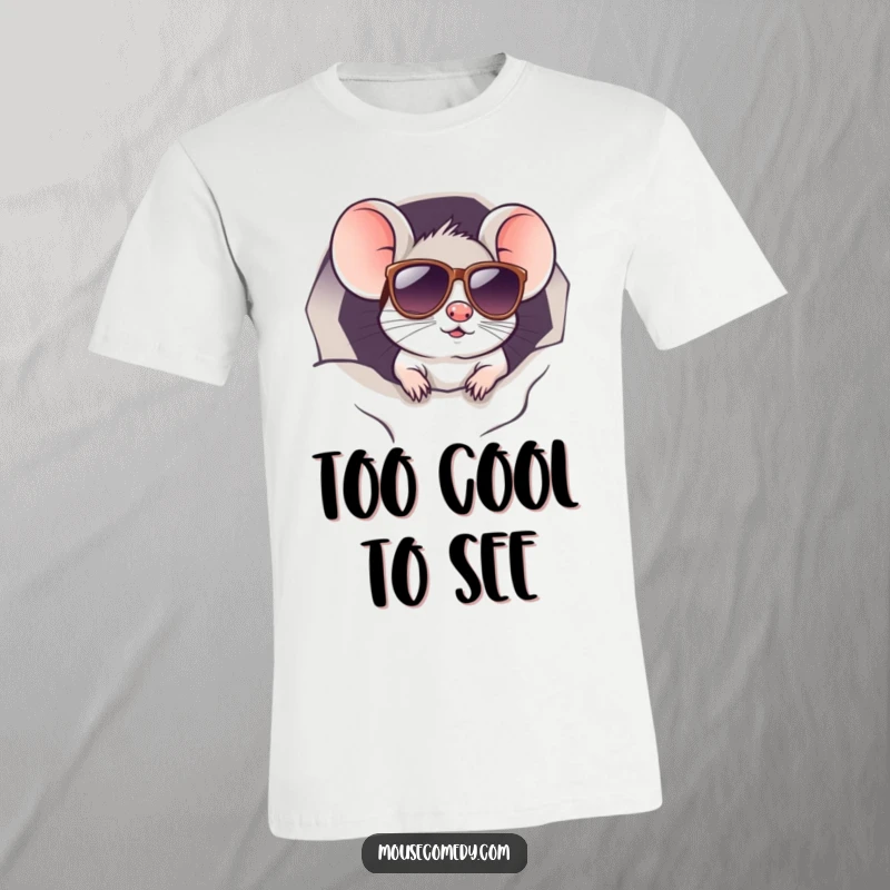 Funny kawaii mouse wearing dark sunglasses, peeking from a tiny hole, looking cool. Perfect funny gift.
