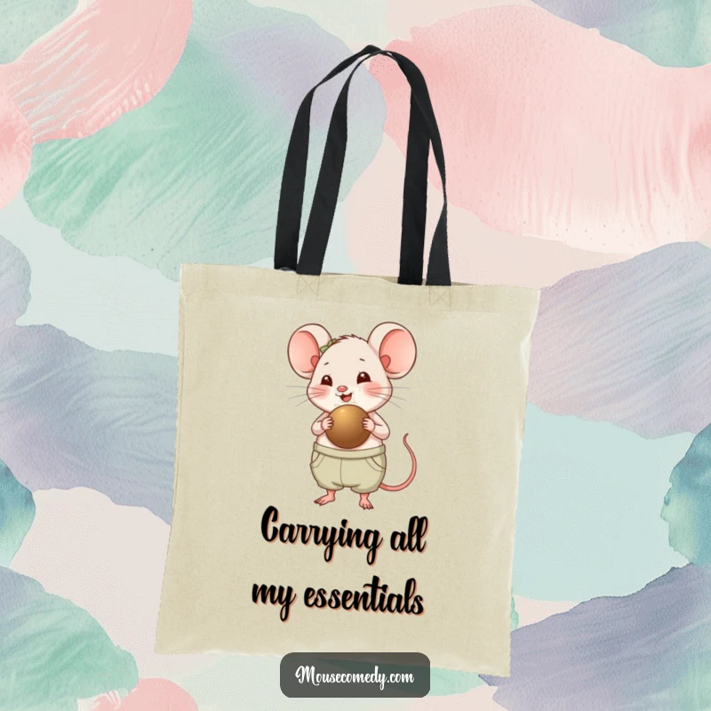 Funny Chubby Mouse Tote Bag - A happy, panting chubby mouse clutching a giant seed, ready for a day of fun and errands, a truly funny accessory.