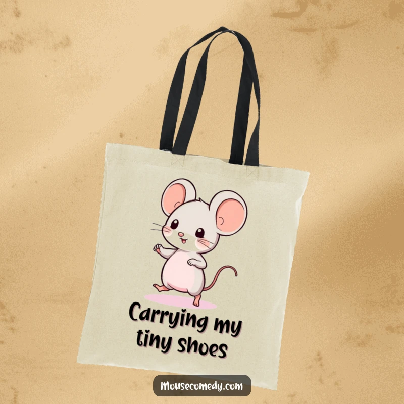 Funny Kawaii Mouse Tote Bag: a cute mouse with big ears, doing a quick dance, perfect for carrying essentials with charm.