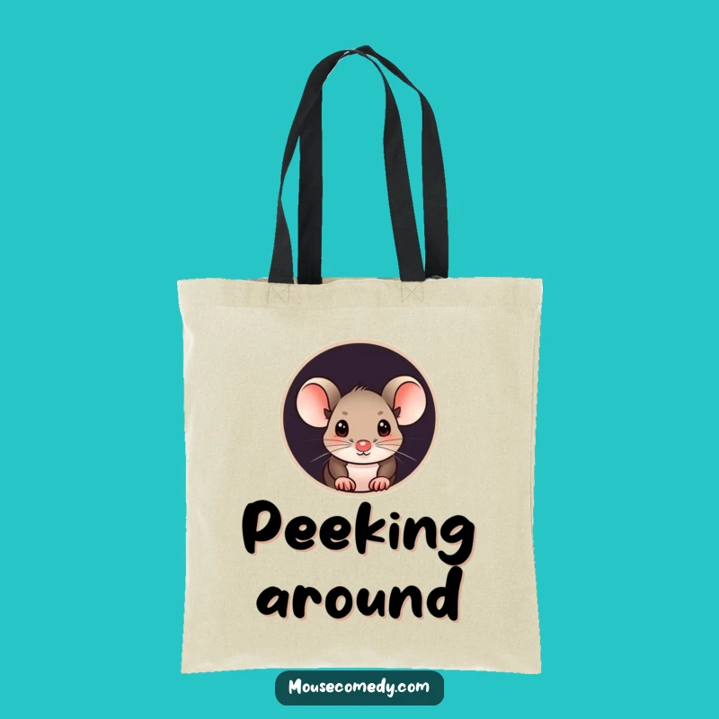 Funny Curious Mouse Tote Bag - Peek-a-Boo Style, Humorous Carry-All