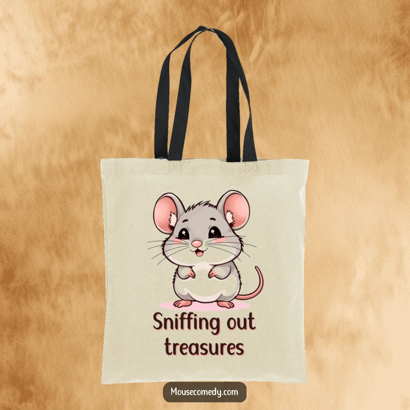 Funny mouse tote bag with a close-up of a rodent's excited whiskers sniffing the air, a practical and amusing funny gift.